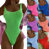 Candy Color One Piece Swimsuit Fabric Crinkle Cloth Wavy Strip Bikini for Women Fluorescent Pleated Cloth Swimwear