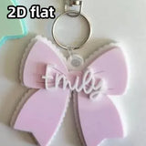 Single Acrylic Bow Keychain, Personalized Scalloped Bow Name Tag, Custom Name Plate, Pretty Bow Bag Charm – 1 Piece