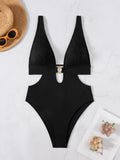 Deep V Neck Cut Out Women Swimwear One Piece Swimsuit Female High Leg Cut Monokini Bather Backless Bathing Suit Swim Beachwear