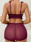 Full cup transparent chiffon sexy Lingerie 2-piece women's underwear set erotic bra suitable for special occasions MR2858