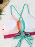2026 Drawstring Triangle Bikini Women Sexy Color Block Swimwear Female Strappy Swimsuit Bathers Bathing Swimming Swim Suit