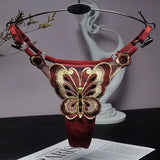 Butterfly Lace Thong for Women Low Waist G-String Transparent Mesh Panties Sexy Embroidered Briefs Adjustable Waist Culotte Femm
