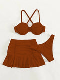 2026 Push Up 3 Pieces Bikini & Beach Slirt Swimsuit Women Strappy Swimwear Female Bathers Bathing Swimming Swim Suit Beachwear