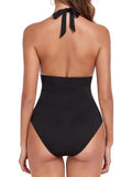 2026 Halter Swimsuit One Piece Sexy Solid Vintage Swimwear Women Bathers Bathing Swimming Swim Suit Padded Beachwear Summer