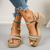 Plus Size 43 Wedge Heels Women's Sandals Summer Woven Ankle Buckle Platform Sandles Women Lightweight Thick Sole Rome Sandalias