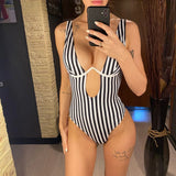 S - XL V shape Wire Striped Women Swimwear One Piece Swimsuit  Female V-bar Underwired Bather Bathing Suit Swim Monokini V472