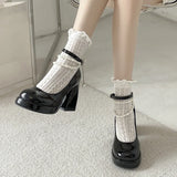 10cm Super High Heels Mary Jane Shoes Women Fashion Patent Leather Platform Pumps Woman Pearls Chain Ankle Strap Party Shoes