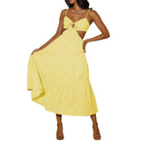 Spaghetti Strap Vacation Long Dress For Women Summer 2025 Fashion Elegant Sleeveless Backless Hollow Out Vestidos Party Dresses