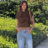 FDYOUI Women's O-neck Polka Dot T-shirt 2026 Summer O-neck Drop-sleeve Tunics Tops Fashion Loose Corset Tee Shirts Female Top