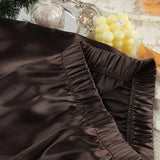Women Silk Satin Pajama Set Deep V Neck Long Sleeve Lace Trim Tie Front Top Pants Soft Loungewear Elegant Home Sleepwear Night
