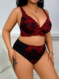 Black Red Embroidery Lingerie Set Sexy Wireless Bra Plus Size Push-Up Thin Breathable Seamless Adjustable