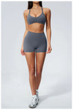 2 Piece Summer Yoga Sets for Women Hollow Back Cross Sports Bra Fitness Clothes Tight High Waist Shorts Running Workout Clothes