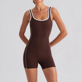 Sexy Sleeveless Backless Scrunch Yoga Jumpsuit Women Color-block U Neck Slim Sports One Piece Suits Tight Fitness Gym Overalls