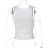 Woman Beading Rhinestones Tank Tops White Black Summer Sleeveless Corset T-shirt 2026 Casual Square Collar Crop Top Streetwear