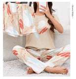 3-Piece Heart Print Pajama Women Sleepwear Home Clothes Short Sleeve Top with Shorts & Long Pants Pajamas Loungewear Short Suit
