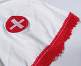 Women Sexy Cosplay Lingerie Naughty Nurse Uniform Exotic Costume Halter Cami Top & Bow Skirt & Thongs & Headwear Underwear
