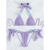 Purple Shiny Ring Ribbed Women Swimwear Bikini Female Swimsuit Two-Pieces Bikini Set Brazilian Bather Bathing Suit Swim V3385
