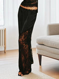 Women's Summer Satin Lace Patchwork Long Skirts Mid Waist Solid Color Fashion Elegant Asymmetric Skirts