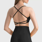 Women's Sexy Cross Backless Yoga Sports Bra Quick Drying Skin Friendly Nude Fitness Bra for Active Wear