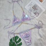 DEKA Shiny Diamond Chain Bikinis Set Mujer Two Pieces Crystal diamond Swimsuit Women Thong Swimwear Sexy Halter Swimsuit