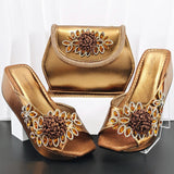 doershow High Quality African Style Ladies Shoes And Bags Set Latest silver Italian Shoes And Bag Set For Party HO1-1