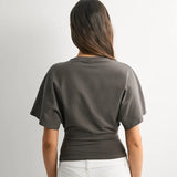Fashion Casual Solid Gray Cropped T-shirt 2026 Woman Clothes O-neck Corset Tops Streetwear Girls Summer Autumn Short Tee Shirts