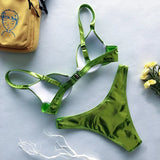 Shiny PU Faux Leather Bikini Women Swimsuit Female Swimwear Two-pieces Bikini Set Underwired Bra Cup Bikinis Bathing Suit Swim
