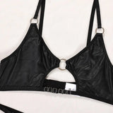 Toucheart Sexy Hollow Out Halter Chain Lingeries Bra Set Exotic Glossy Pu Leather Set Underwear For Women Bra Set Sexy Lingerie