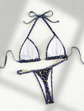 DEKA Sexy Brazilian Shiny Pearl Micro Bikini Faux Leather Swimwear Women Thong Swimsuit Halter Triangle Bikini Set Bathing Suit