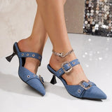 Punk Goth Metal Buckle High Heels Women's Sandals Summer  Pointed Toe  Party Shoes Fashion Womens Pumps Shoes