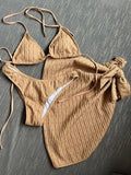 3pcs Sarong Beach Cover Up Skirt Wrinkled Bikini Women Swimwear Female Swimsuit Three-pieces Bikini Set Bathing Suit Swim Lady