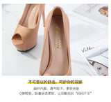 10/12/14cm Super High Heels Women Fashion Leather Shoes Spring Fall Peep Toe Platform Party Nude Black Office Dress Pumps Female