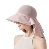 Women's Sun Hat with Neck Flap Solid Stylish Foldable Wide Brim Beach Hat for Outdoor Hiking