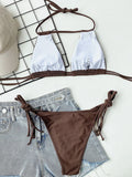 2025 Sexy Tie Side Strappy Halter Bikini Female Swimsuit Women Swimwear Two-pieces Bikini set Hollow out Bathing Suit Swim Lady