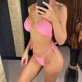 Sexy 11 Color Halter Mini Micro Thong Bikini Female Swimsuit Women Swimwear Two-pieces Bikini set Bather Bathing Suit Swim V4064