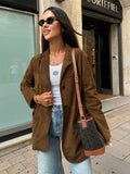 Foridol Turn Down Collar Brown Autumn Jacket for Women Casual Single Breasted Long Coat Jacket Female Winter Jacket Back Slit