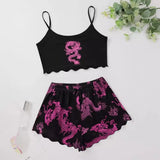 Summer Pajamas Set for Women Nightwear Sexy Dragon Printed Vest Halter Top Shorts Suit Homewear Sleepwear Loungewear