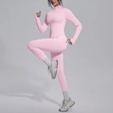 Women's Seamless Yoga Sets Sports Fitness Zipper Long-Sleeve Jacket Slim-fit Hip Lift Pants Suits Workout Training Gym Sets