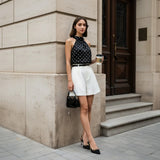 Phantasy Office Lady Polka Dot Tanks Eleghant Halter Black Top Women Sexy Lace up Sleeveless Red Vest 2026 Summer Clothing