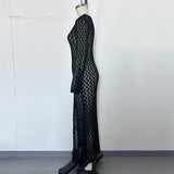 3 Colors Long Sleeve Cut Out Crochet Knitted Tunic Beach Cover Up Cover-ups Beach Dress Beach Wear Beachwear Female Women K6536