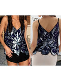 Women's Summer Loose Glitter Sequin Cami Tops Sleeveless Spaghetti Strap V Neck Camisole Clubwear