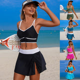 Vintage Black Patchwork Bikini Set 2026 Women Drawstring Pleate Push Up Sports Bra Swimwear Skirt High Waist Two Piece Swimsuit