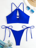 2026 Sexy Orange Bikini Hollow Out Push Up Two-Piece Swimsuit Women Halter Bandage Backless Thong Swimwear Summer Beachwear New
