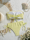 XS - XL Bandeau Wrinkled High Cut Bikini Women Swimwear Female Swimsuit Two-pieces Bikini Set Shells Bather Bathing Suit Swim