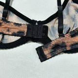 Toucheart Erotic Lingerie Leopard Print 5-piece Set with Gloves and Stockings Tie-dye Printed Sexy Hot Lingerie Suit for Women