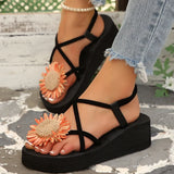 Summer Thick Bottom Bohemian Sandals Women Flowers Decor Non Slip Platform Beach Sandles Woman Plus Size 42 Light Eva Sandals