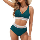 Two Piece High Waist Swimsuit Women Bikini Set V-Neck Tummy Control Bathing Suit for Daily Vacation Party Beach Wear
