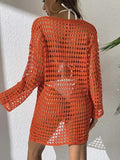 Womens Beach Cover Up Knit Solid Color Long Sleeve Dress Sexy Slim-Fit Beachwear Cover Up Beach Holiday Sun Protection Clothing
