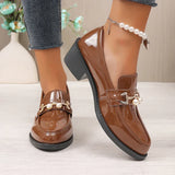 Office Ladies Patent Leather Oxford Shoes Plus Size 43 Pointed Toe Thick Heel Pumps Women British Style Slip On Student Shoes