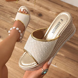 Summer Peep Toe Chunky Platform Sandals Women Plus Size 43 Pu Leather Wedge Slippers Woman Fashion High Heels Sandles Female